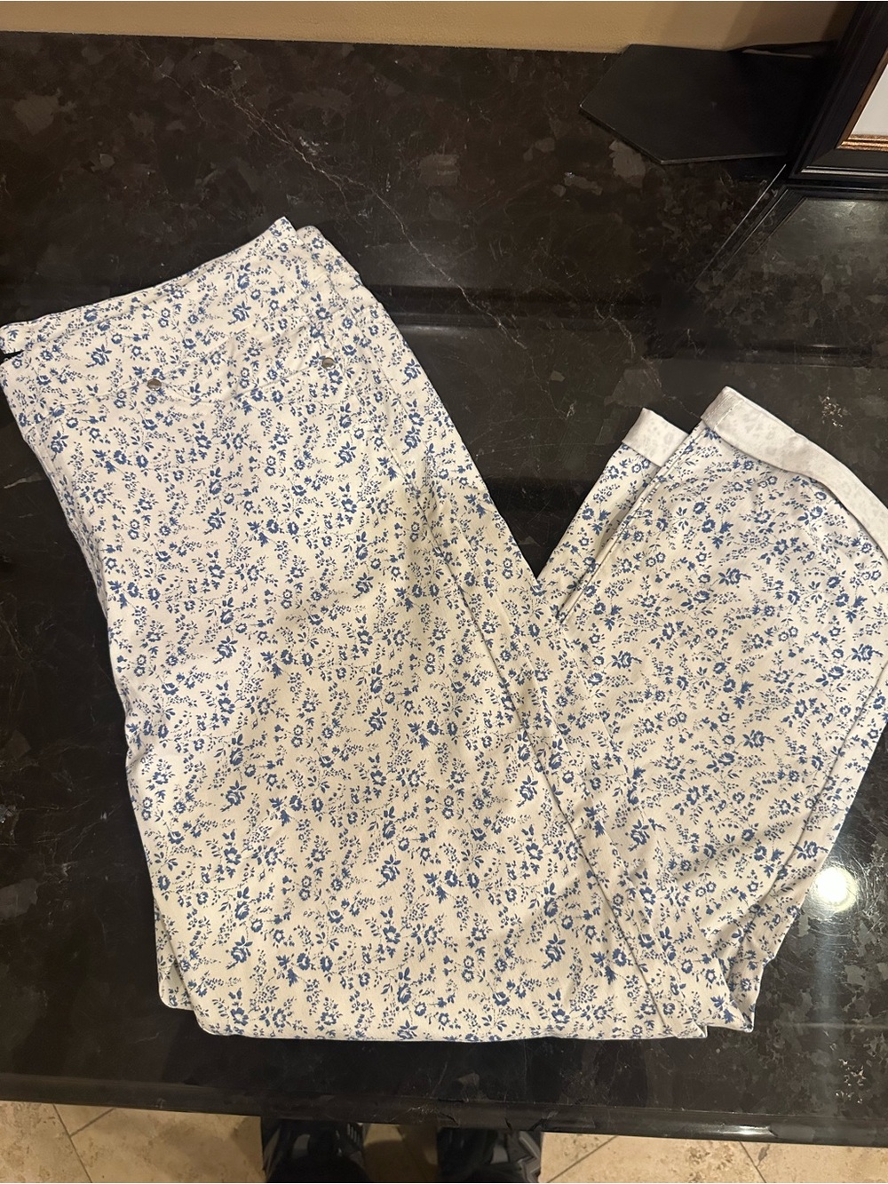 Women's White Floral with Blue Print